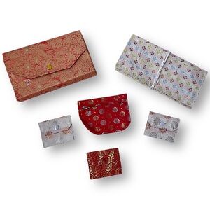 Handcrafted Red and Gold Women's Clutch and Coin Purse Set